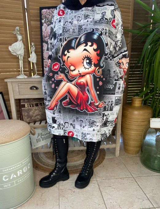 Sweat à capuche néoprène façon BD Rétro Betty Boop du 42 au 54