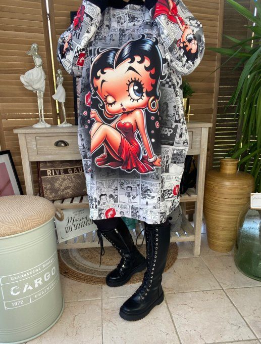 Sweat à capuche néoprène façon BD Rétro Betty Boop du 42 au 54