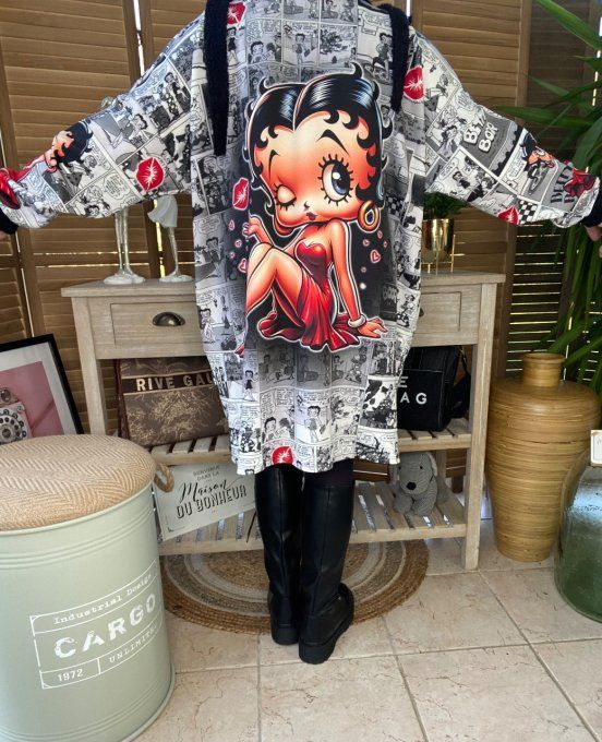 Sweat à capuche néoprène façon BD Rétro Betty Boop du 42 au 54