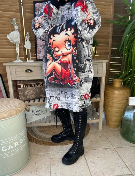 Sweat à capuche néoprène façon BD Rétro Betty Boop du 42 au 54