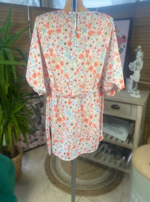 Robe courte trapèze manches courtes amples fleurs Liberty du 34 au 42