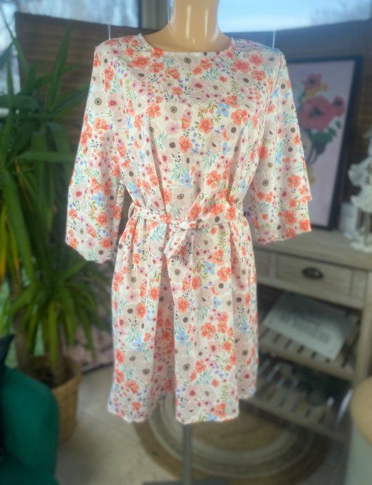 Robe courte trapèze manches courtes amples fleurs Liberty du 34 au 42