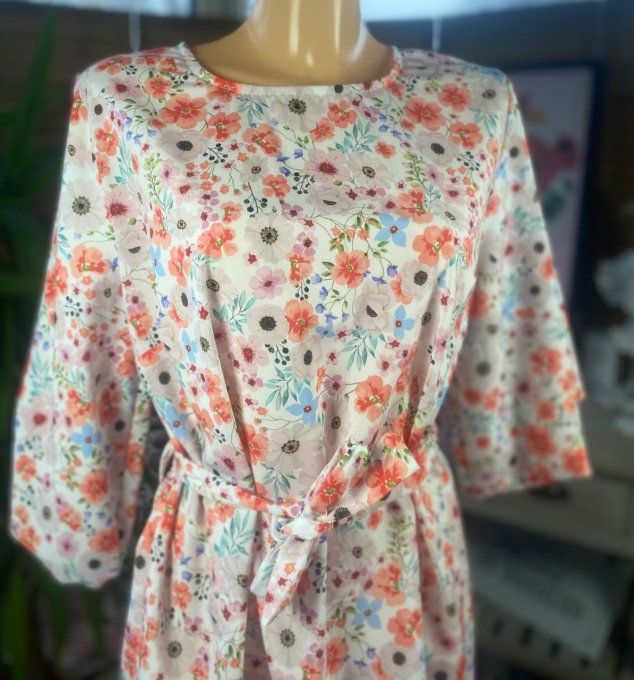 Robe courte trapèze manches courtes amples fleurs Liberty du 34 au 42