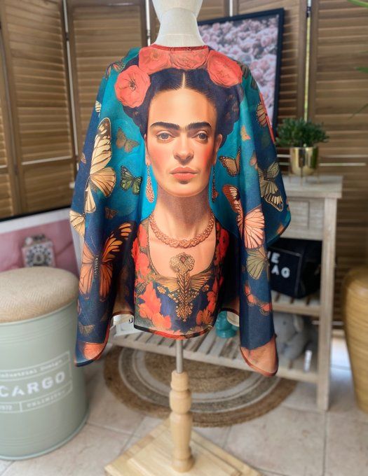 Etole oversize bleu pétrole Frida Kahlo & Papillons du 36 au 56 et bien +