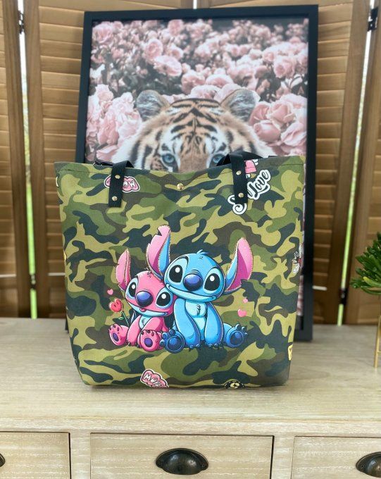 Grand sac besace suédine & simili-cuir Military Lilo & Stitch doublé qualité ++++