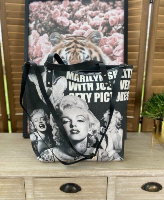 Grand sac besace suédine & simili-cuir Marylin Monroe rétro chic doublé qualité ++++