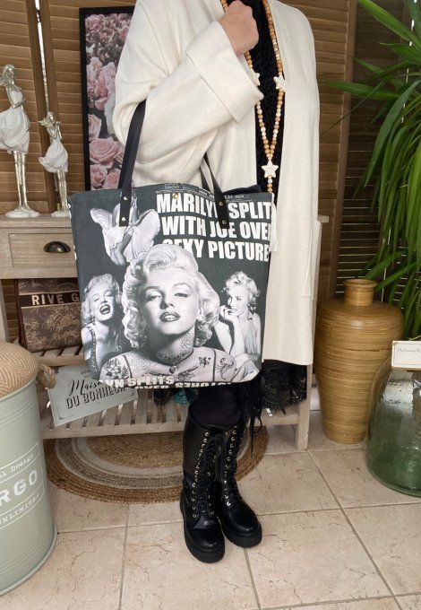 Grand sac besace suédine & simili-cuir Marylin Monroe rétro chic doublé qualité ++++