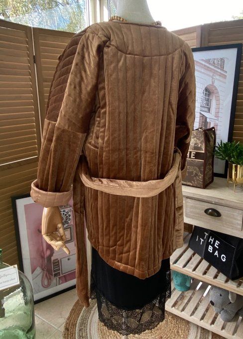 Manteau court velours ras matelassé camel + ceinture du 38 au 46/48  