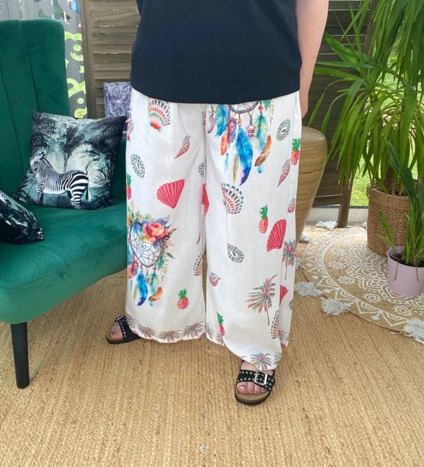 Pantalon Palazzo blanc Attrape-rêves Esprit Tropical chic du 42 au 50/52 