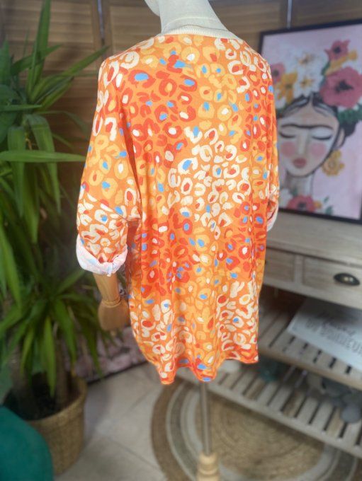 Top  ample orange bulles multicolores du 40 au 50/52