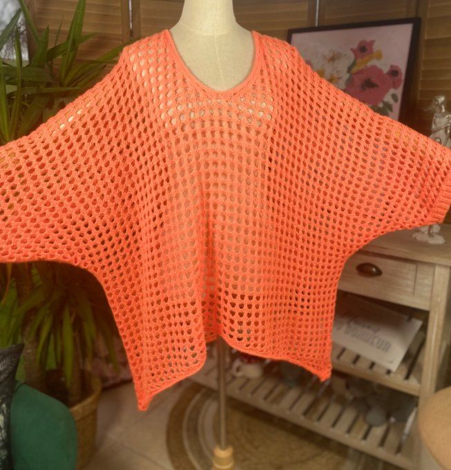 Pull asymétrique overisze sans laine maille filet orange douceur +++ du 42 au 54/56 