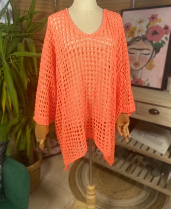 Pull asymétrique overisze sans laine maille filet orange douceur +++ du 42 au 54/56 