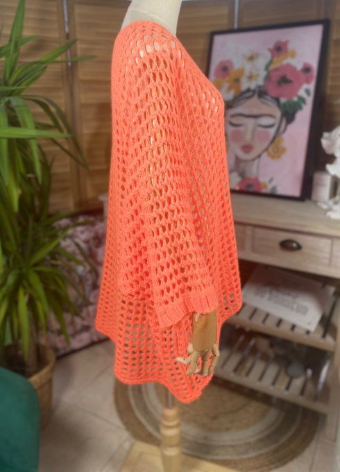 Pull asymétrique overisze sans laine maille filet orange douceur +++ du 42 au 54/56 