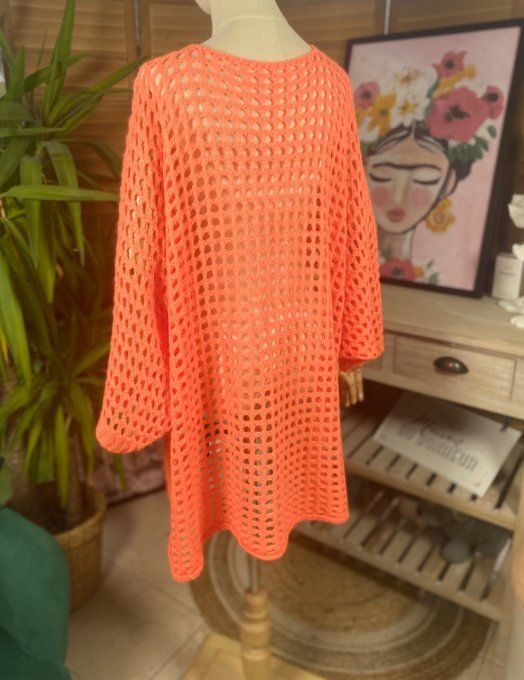 Pull asymétrique overisze sans laine maille filet orange douceur +++ du 42 au 54/56 