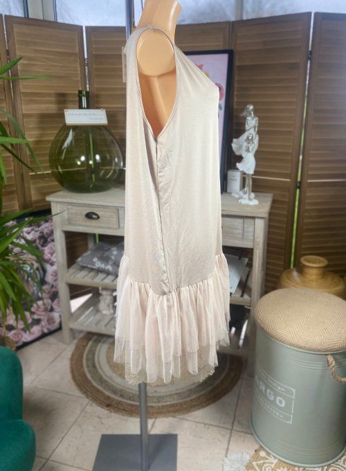 Fond de robe Premium beige viscose et dentelle confort +++ du 42 au 52