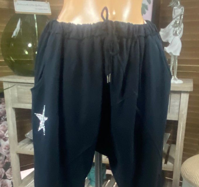 panta jogg  type Sarouel noir étoile strass argentés confort +++ du 40 au 50