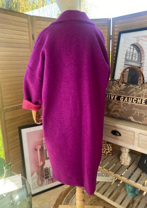 Manteau laine long oversize tout doublé Aubergine du 42 au 50/52