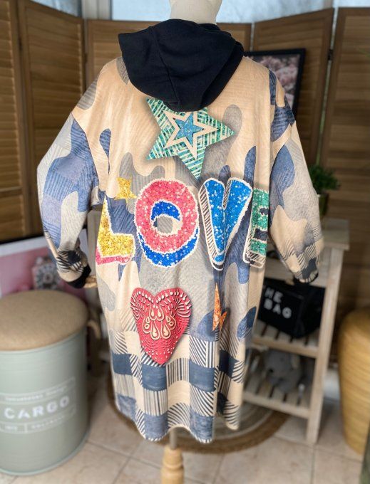 Robe sweat à capuche trapèze carreaux effet jeans Love du 40 au 50