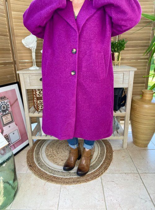 Manteau laine long oversize tout doublé Aubergine du 42 au 50/52