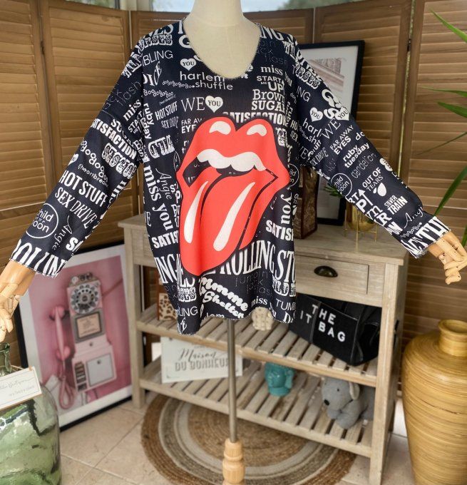 Top ample col v manches longues Rolling Stones Street Art Graffiti du 40 au 50/52   