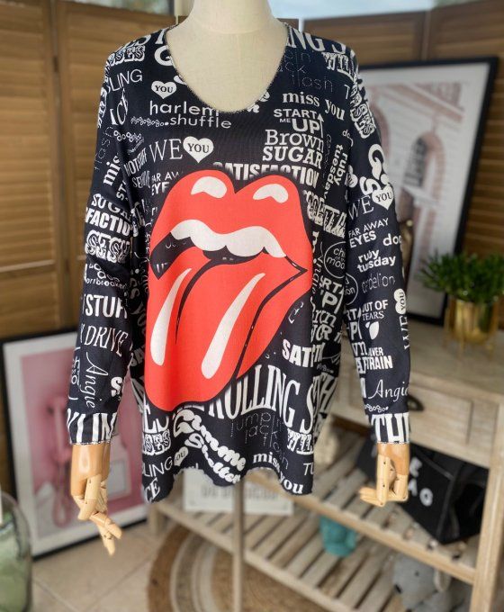 Top ample col v manches longues Rolling Stones Street Art Graffiti du 40 au 50/52   