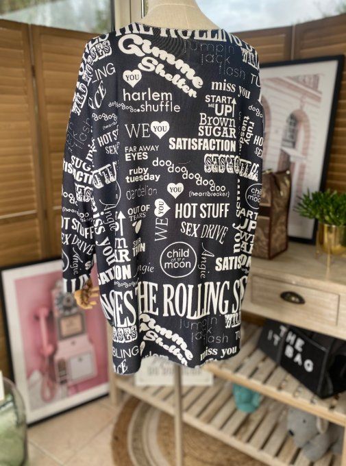 Top ample col v manches longues Rolling Stones Street Art Graffiti du 40 au 50/52   