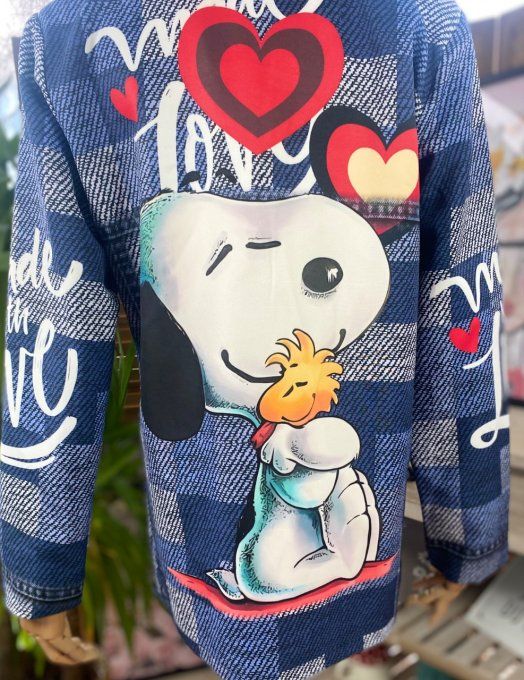 Veste blazer effet carreaux jeans délavé doublée Snoopy. du 36 au 44 