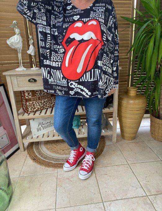 Top ample col v manches longues Rolling Stones Street Art Graffiti du 40 au 50/52   