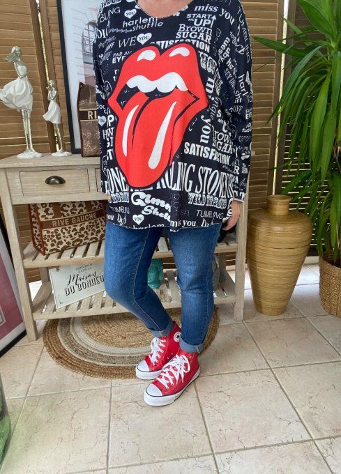 Top ample col v manches longues Rolling Stones Street Art Graffiti du 40 au 50/52   