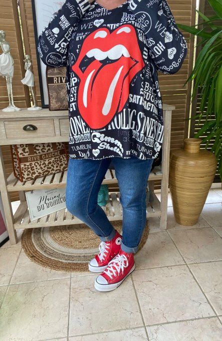 Top ample col v manches longues Rolling Stones Street Art Graffiti du 40 au 50/52   