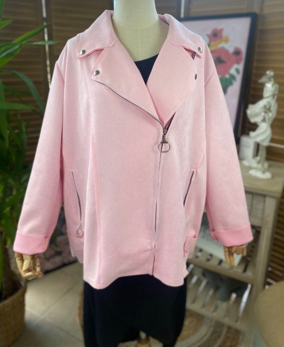 Blouson perfecto suédine rose layette douceur +++ du 40 au 48/50 et même + 