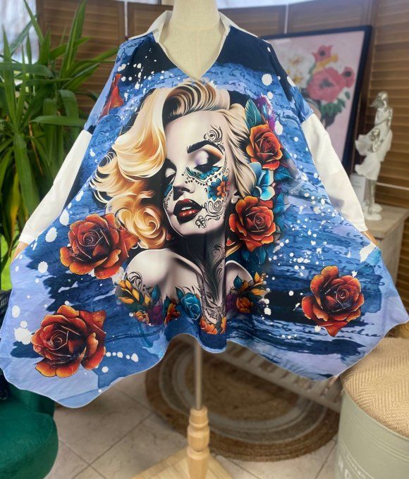 Tunique trapèze oversize bleu jeans foncé Marylin Monroe Tatto Girl du 42 au 54/56 