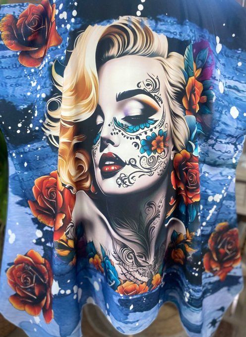 Tunique trapèze oversize bleu jeans foncé Marylin Monroe Tatto Girl du 42 au 54/56 