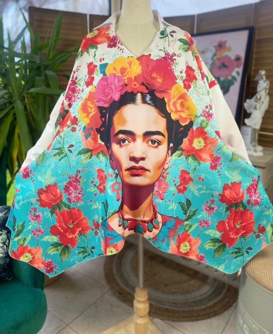 Tunique trapèze oversize multicolore Frida Kahlo aux fleurs du 42 au 54/56