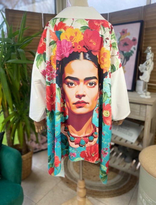 Tunique trapèze oversize multicolore Frida Kahlo aux fleurs du 42 au 54/56