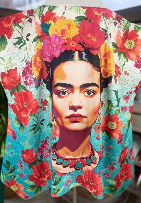 Tunique trapèze oversize multicolore Frida Kahlo aux fleurs du 42 au 54/56