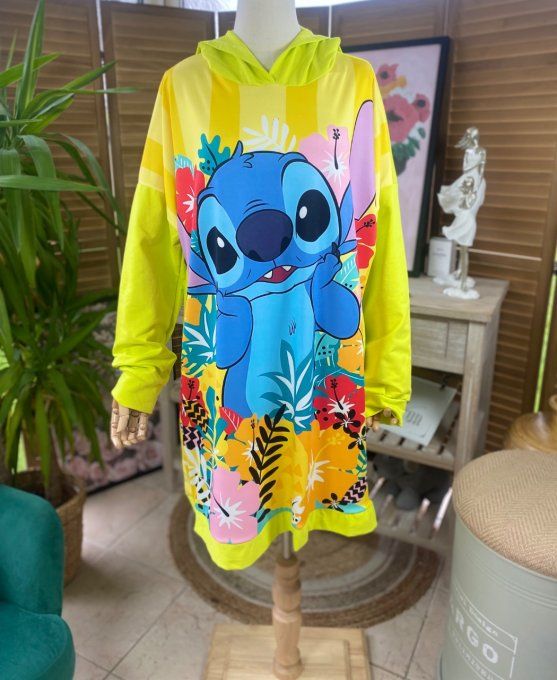 Top à capuche long ou robe courte jaune anisé Stitch. in Hawaii du 40 au 52 