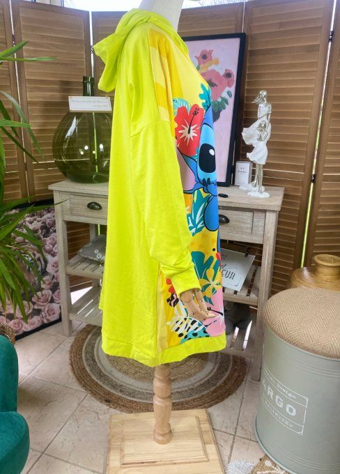 Top à capuche long ou robe courte jaune anisé Stitch. in Hawaii du 40 au 52 