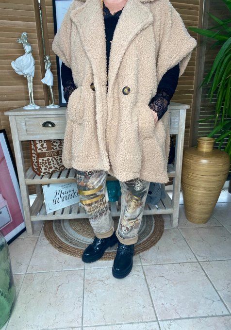 Veste poncho oversize moumoute beige douceur ++++ du 38 au 52/54 et +