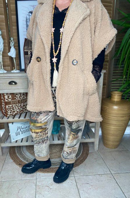 Veste poncho oversize moumoute beige douceur ++++ du 38 au 52/54 et +