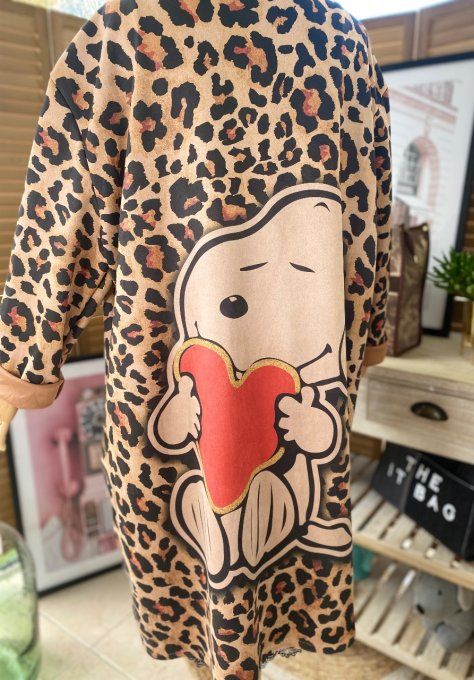 Veste longue suédine beige léopard Love Snoopy du 42 au 52 et même +  