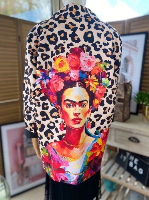 Veste blazer léopard Frida Kahlo aux fleurs du 38 au 46/48