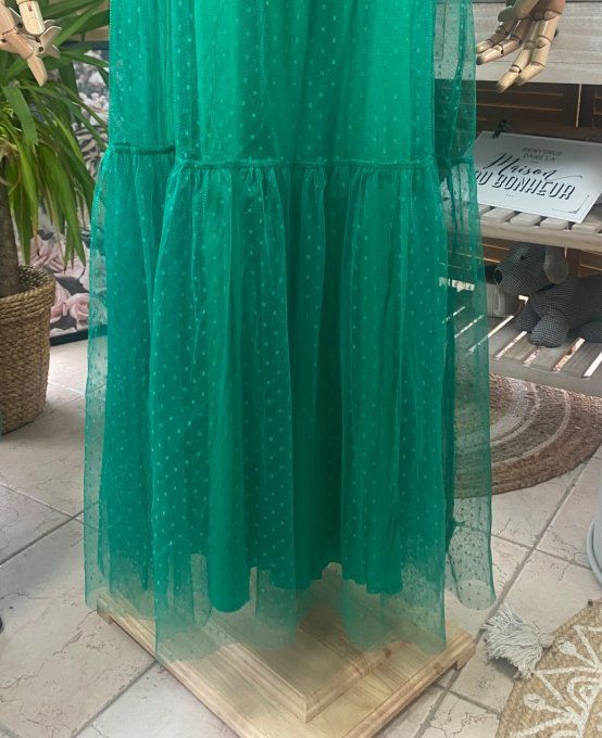 Fond de robe long tulle vert Gucci et plumetis  bretelles réglables du 38 au 46/48