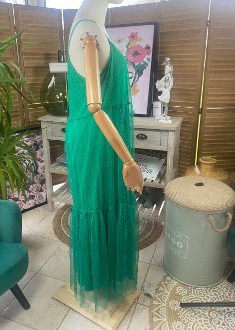 Fond de robe long tulle vert Gucci et plumetis  bretelles réglables du 38 au 46/48