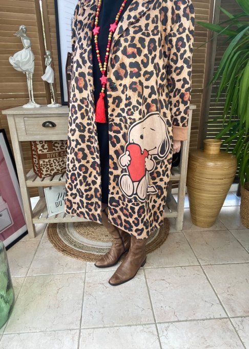 Veste longue suédine beige léopard Love Snoopy du 42 au 52 et même +  