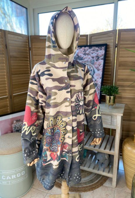 Manteau à capuche velours doublé polaire Camouflage Mexican Skulls du 38 au 46/48 