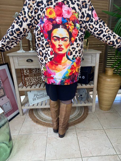 Veste blazer léopard Frida Kahlo aux fleurs du 38 au 46/48