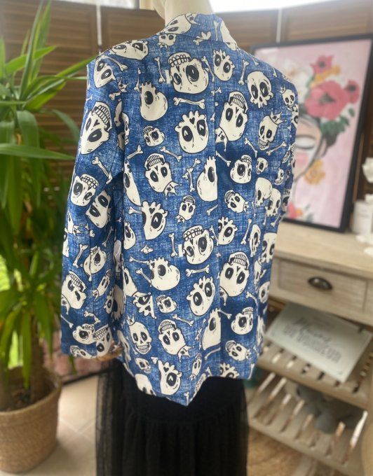 Veste blazer effet jeans délavé doublée Skulls All Over du 38 au 46/48