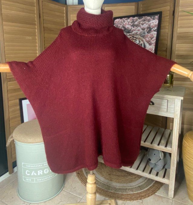 pull oversize Bordeaux Mohair col boule roulé sans manches douceur +++ du 42 au 54/56