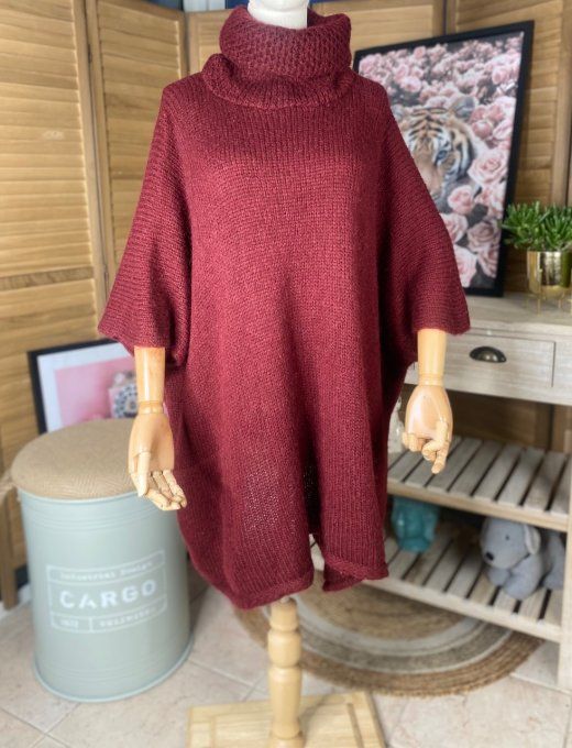 pull oversize Bordeaux Mohair col boule roulé sans manches douceur +++ du 42 au 54/56